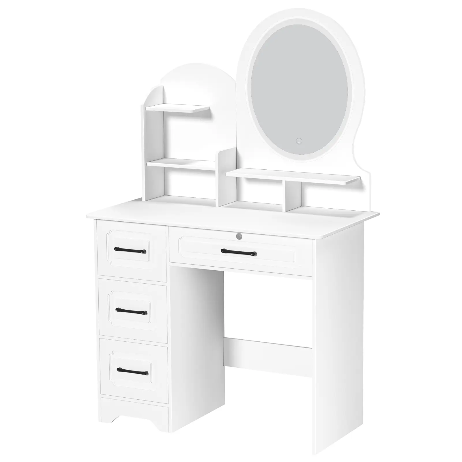 Kid Makeup Desk with Mirror, small Vanity Desk with Storage Shelves, 4 Drawers, Makeup Vanity Table with Light, Bedroom Dressing Table