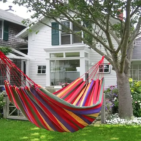 Upgraded Extra Large Wide Cotton Garden Hammock - 660 lbs Heavy-Duty Support, Anti-Rollover Design, Carabiners, Tree Straps, Compact Suspension System, Hand/Machine Wash Durable Fabric, Portable Travel Bag for Camping, Patio Sleeping/Rest