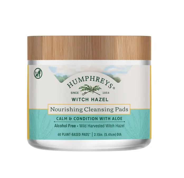 Humphreys Witch Hazel Nourishing Cleansing Pads | Wild Harvested Witch Hazel & Aloe | Hydrating, Natural Alcohol-Free Formula | 60 Rounds