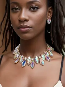 Elegant AB Rhinestone Pendant Necklace, Shiny Luxury Bridal Wedding Jewelry, Statement Party Accessories for Women, Modern Versatile Accessories