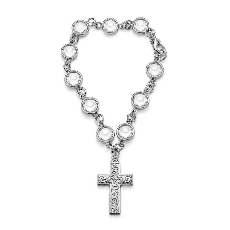 Faith-Inspired Crystal Cross Car Steering Wheel Charm, Silver Tone Beaded Hanging Ornament, Spiritual Blessing Symbol Auto Interior Decor, Meaningful Gift for Drivers,toolupgrade