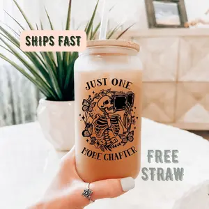 Just One More Chapter Ice Coffee Cup 16oz With Lid and Straw