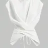 Women's Knitted Round Neck Drop Shoulder Sleeve T-Shirt, Knitwear, Fashion Casual Minimalist Asymmetrical Criss Cross Back Tie Top, Spring & Fall Wear, Knit Fabric Top