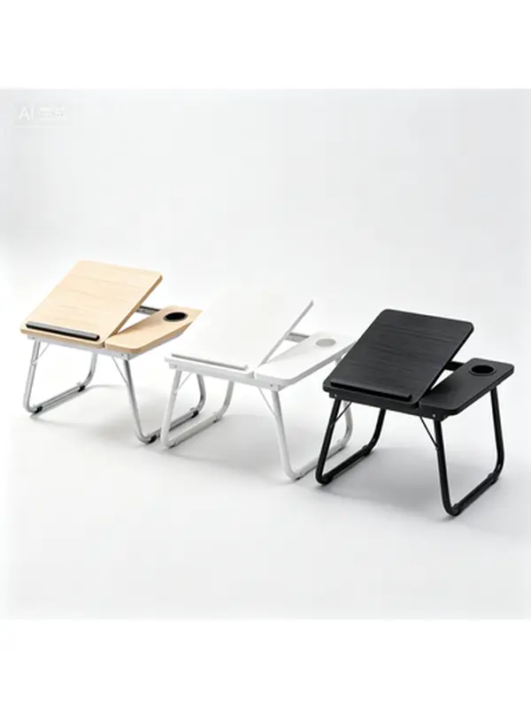 Wood Grain Laptop Bed Tray Desk - Adjustable Foldable Laptop Stand with Cup Holder, Folding Legs, Reading Support, Tiltable Board, Portable Table for Bed, Sofa Use (Working, Eating)