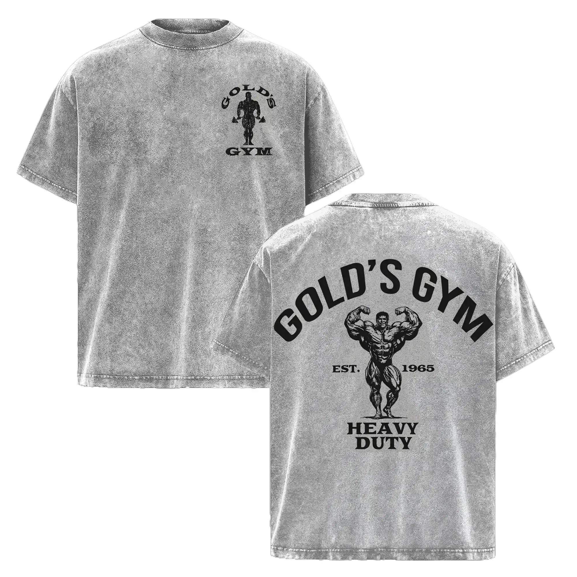 Men's Heavy-Duty Gold's Gym Oversize Washed Crewneck Athletic Gym Shirts - Premium 2XL/3XL Casual Wear Activewear Top, Ideal for Training & Casual Streetwear, Breathable, Crewneck Gym Tee