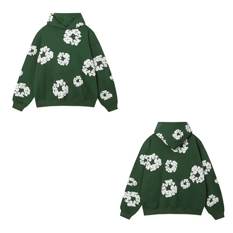 Dark green hoodie（White flower wreath）