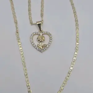 Heart with rose gold-plated beautiful necklace with clear stones chain 18"inches 24"inches available