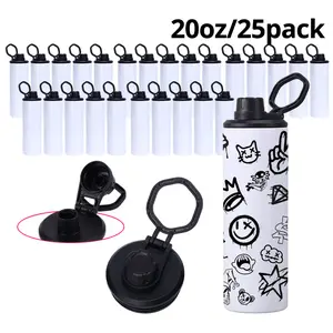 25pack 20oz Sublimation Stainless Steel Dual Lids Tumbler with Round Portable & Slide Lids, Insulated Sports Water Bottles, Flask Drinkware
