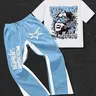 Men's Star and Letter Graphic Print Two-Piece Matching Set, Athletic Crew-Neck Short-Sleeve T-Shirt and Slim-Fit Knitted Trousers Co Ord, Suitable for Casual Everyday Wear in All Seasons Outfits Menswear Activewear Sport
