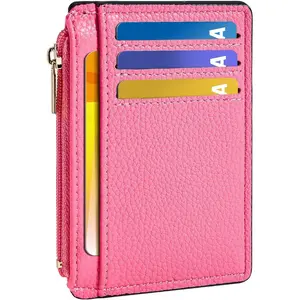 Credit Card Holder for Women Slim Minimalist Front Pocket RFID Blocking Wallet Small Compact Card Case with ID Window, Vibrant Pink