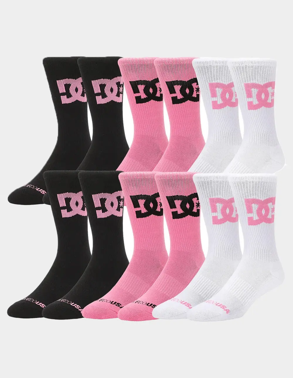 DC SHOES Big Star Logo 3 Pack Mens Crew Socks, Pink  &  Black