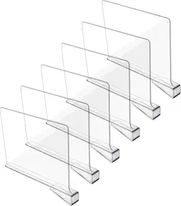 Clear Acrylic Closet Shelf Dividers (6 Pack) - Closet Organization Shelf Organizer Separator for Wood Closet Shelves