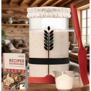 38oz Bread Baking Starter Kit with Cookbook - Complete Sourdough Supplies Set Including Glass Jar, Feeding Band, Thermometer - Reusable Baking Tools for Homemade Bread - Wide Mouth Container with Measuring Cup & Spatula
