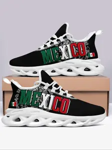 Men's Mexico Letter Print Low Top Sneakers, Casual Comfortable Soft Sole Sports Running Shoes, Male All-match Round Toe Shoes for Daily Wear, Trainer
