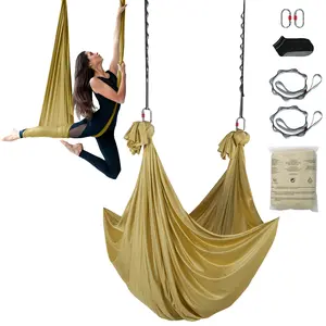 VEVOR Aerial Yoga Hammock & Swing, TikTokShopBlackFriday, 4.4 Yards, Aerial Yoga Starter Kit with 100gsm Nylon Fabric, Full Rigging Hardware & Easy Set-up Guide, Antigravity Flying for All Levels Fitness Bodybuilding, Gold