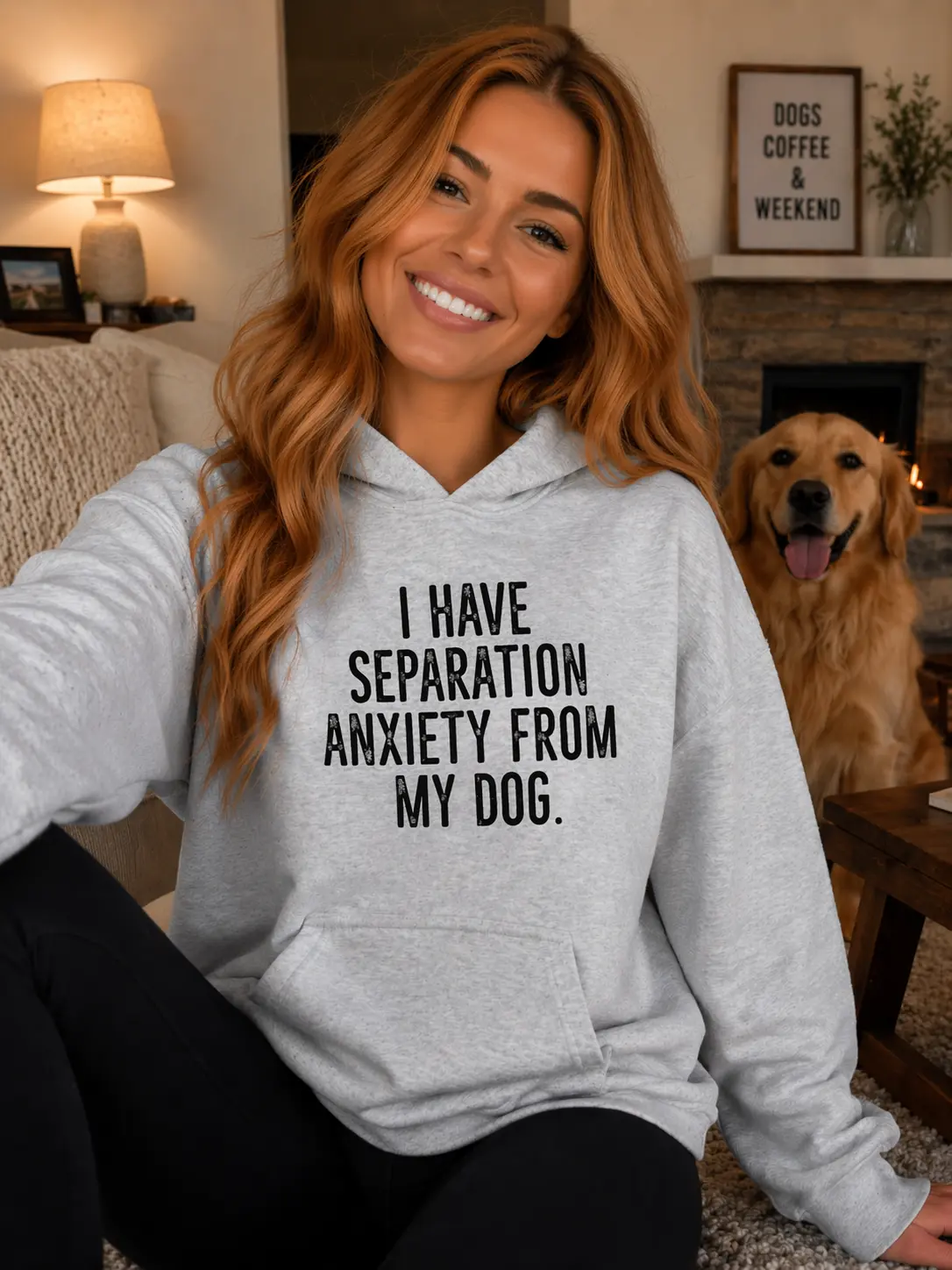 I Have Separation Anxiety From My Dog Graphic Hoodie Soft Smooth Stylish 50% Cotton 50% Polyester Double Lined Hood Matching Drawcord Quarter Turned Body