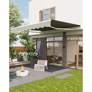 13' x 10' Manual Retractable Patio Awning, Heavy Duty Aluminum Frame, Waterproof UV-Resistant Outdoor Shade for Deck, Porch & Garden