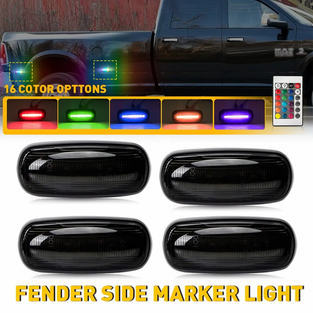 For 1994-2018 Dodge RAM 2500HD 3500HD Remote-controlled Dually Rear Fender Bed Marker Side RGB LED Side Marker Lights