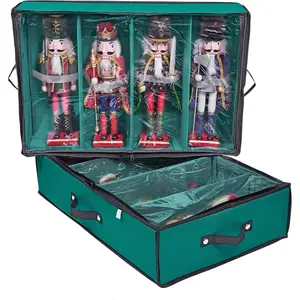 2 Pack Christmas Figures Storage Box Each Holds 4 Holiday Figurines up to 16” Adjustable Nutcracker Decor Ornament Storage Container Xmas Decorations Accessories Boxes (Green)