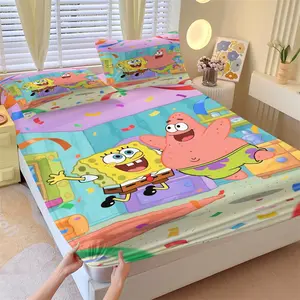 SpongeBob SquarePants Pattern Bed Sheet, Non slip, Dustproof and Soft Bedding for Bedroom and Dormitory, Suitable for Moving, Valentine's Day Gifts, Includes 1 Bed Sheet and 2 Pillowcases