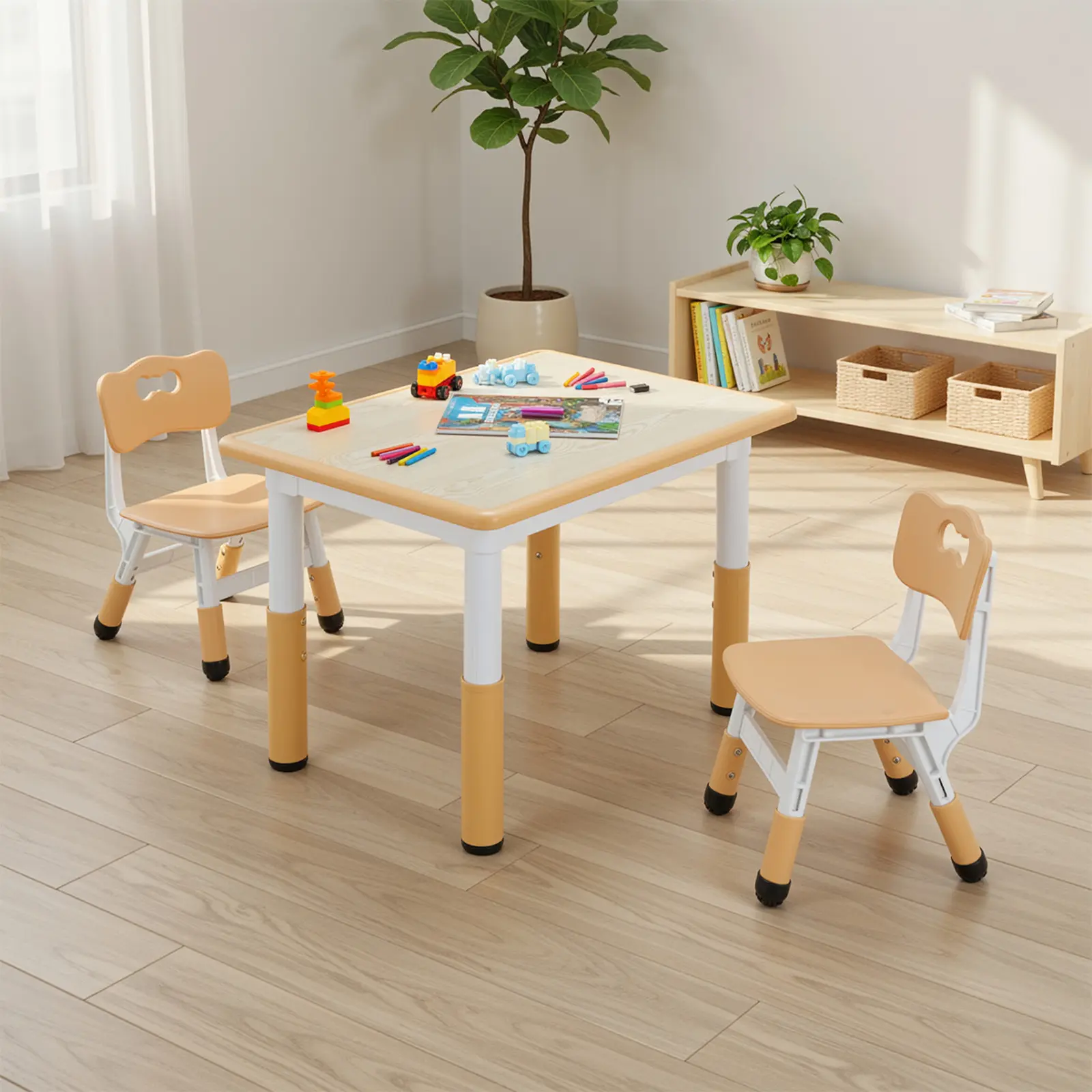 Arlopu Kids Table and 2 Chairs Set, Height Adjustable Toddler Desk and Chair Set, Non-Slip Legs & Graffiti Desktop, 31.5" L x 23.6" Easy-Clean Activity Table for Daycare, Homeschool & Playroom homeessentials