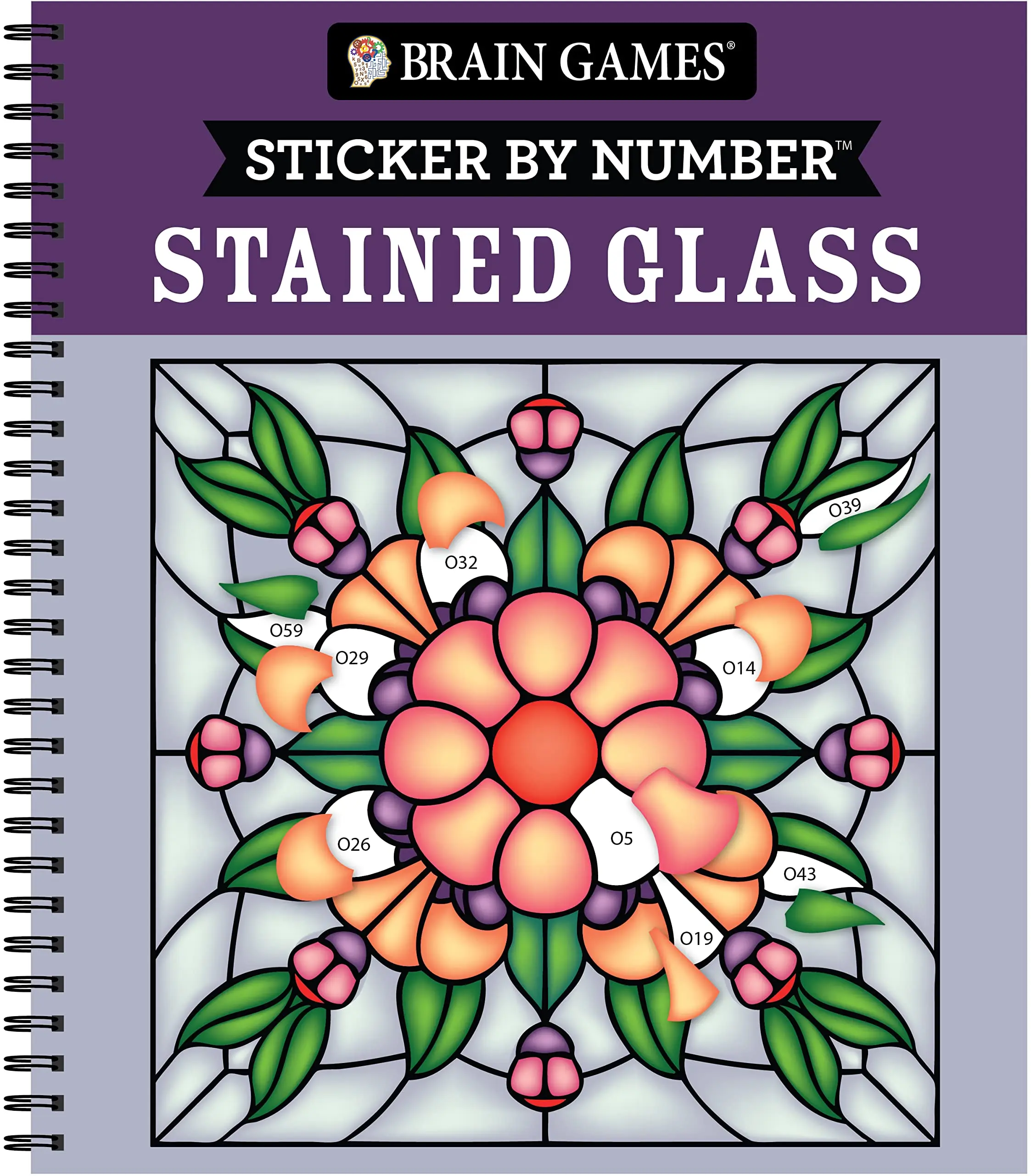 Brain Games - Sticker by Number: Stained Glass (28 Images to Sticker) -- Publications International Ltd - Spiral