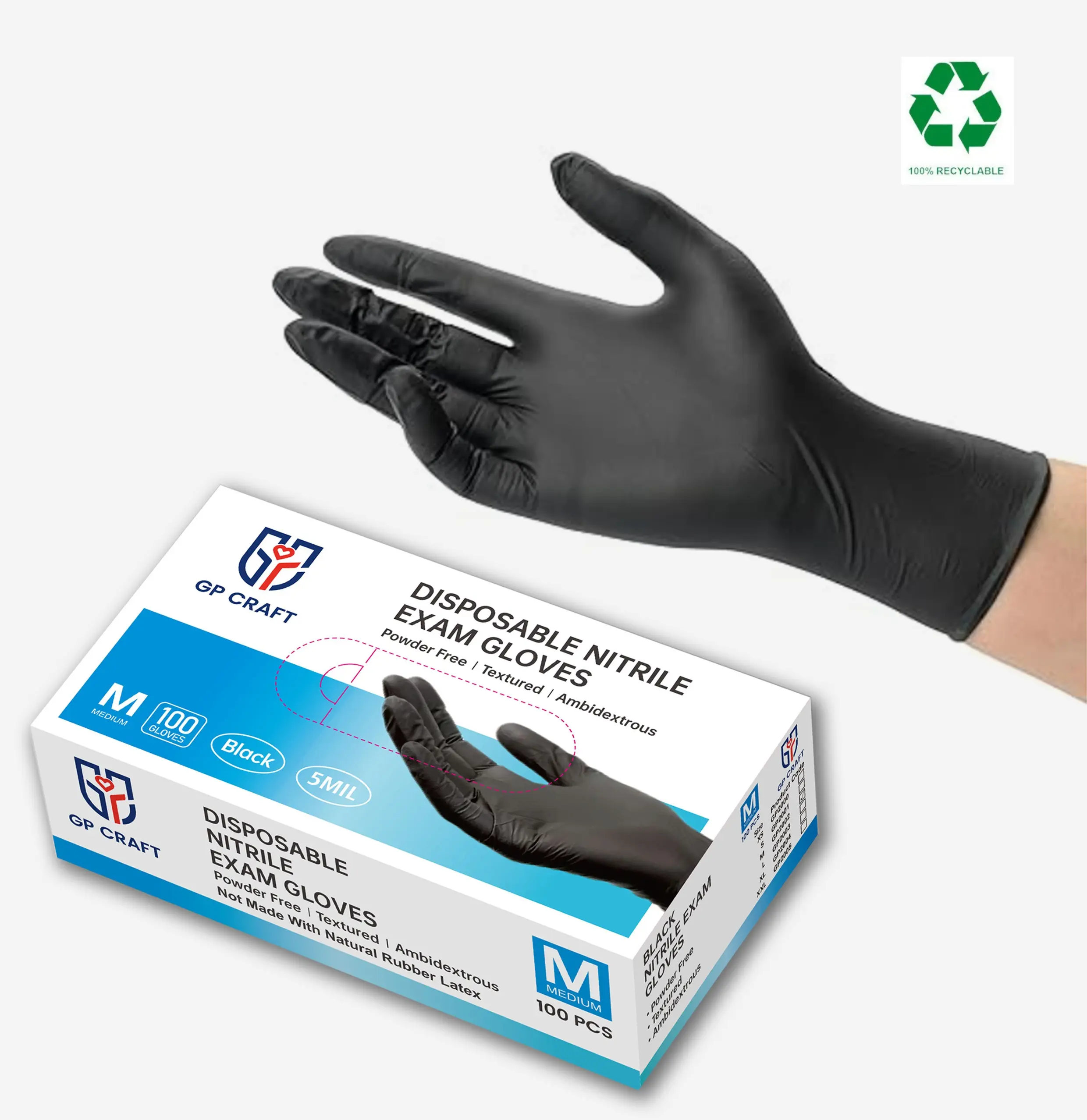 GP Craft Black Nitrile Disposable Protection Cleaning Gloves, 5 Mil, Powder-Free, Latex-Free, Elastic, Rugged, Wear-Resistant, Thick, Clean, Waterproof for Home Cleaning Tasks, Rugged Cleaning Gloves