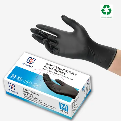 GP Craft Black Nitrile Disposable One-Size Cleaning Gloves Box, 5 Mil, Powder-Free, Latex-Free, Elastic, Rugged, Wear-Resistant, Thick, Waterproof, Softtouch Grip for Home Cleaning
