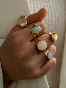 Boho Style Irregular Wide Band Ring, Fashion Colorful Stone Decorated Ring, Stylish Exquisite Vintage Jewelry for Women for Daily & Party Decoration, Boho Style Rings, Stackable Rings