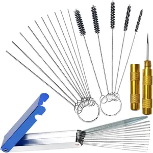 Carburetor Cleaning Kit, 13 Wires + 10 Needles + 5 Brushes + 1 Pick, Premium Torch Tip Cleaner, Carbons Dirt Jet Remove, Suitable for Auto, Motorcycles, ATV, Welder, Lawn Equipment