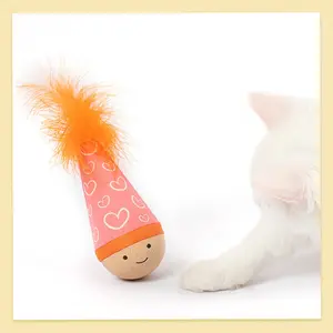 Premium Wooden Wobble Cat Toy, Self-Balancing, Bite & Scratch Proof with Catnip and Feather