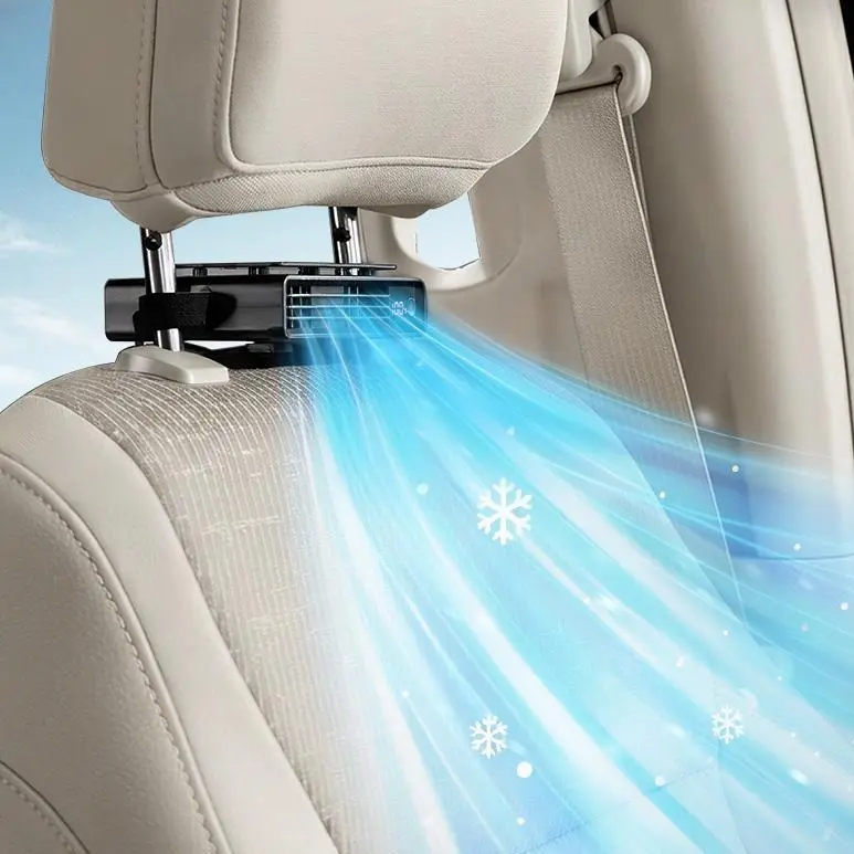 【Summer Survivals】Portable Car Fan with Adjustable Wind Speed, 20H Long Battery Life, Dual Clip Design for Sun Visor & Seat Back, 360° Rotation, Summerfinds, USB Rechargeable Fan with LED Display Travel Fan Summerwins - Pink/Black
