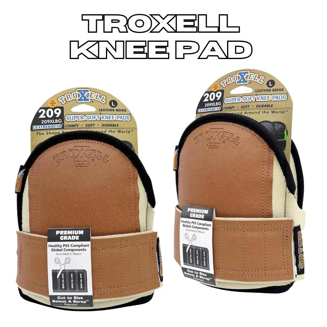 TROXELL USA SuperSoft Leatherhead Utility Workwear Kneepads - Large Size, Durable, Anti-Slip, Velcro, Cushions Knees, Bagged Pairs