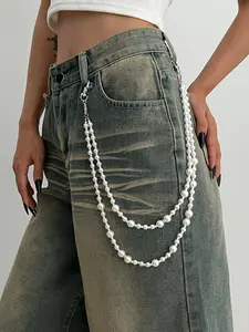 Vintage Simple Multi-Layer Fringe Waist Chain, Women's Trendy Faux Pearl Beaded Pants Chain, Fashion Accessory for All Seasons, Elegant Trendy Layered Chain