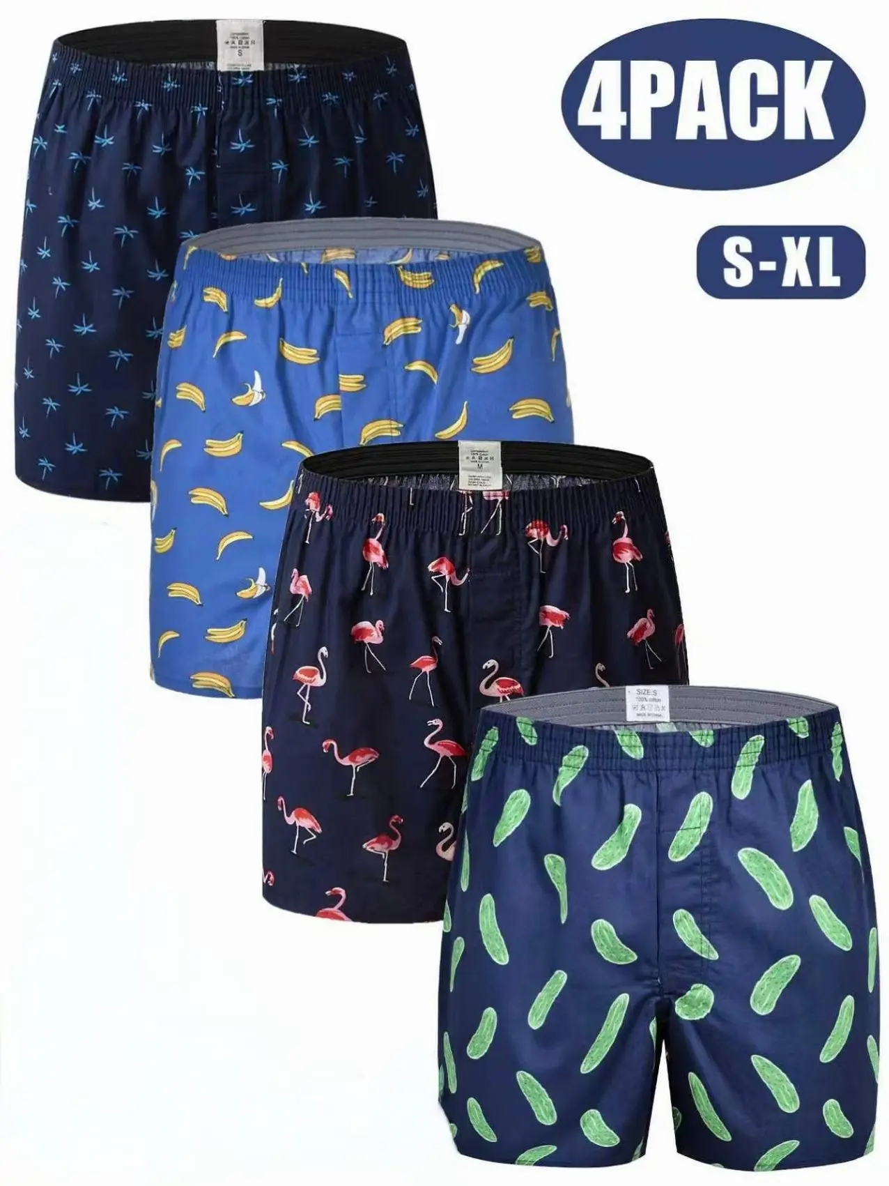 Mens Boxer Shorts Funny Boxers Sleep Short Plaid Cotton Loose Woven Boxers for Men Comfortable & Breathable Everyday Wear - Menswear, Casual, Tropical Relaxed Fit Loungewear Sleepwear Outfit shorts for summer Soft Stylish