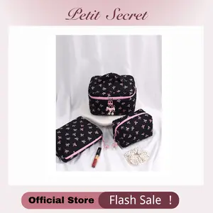 Quilted Bow Makeup Bag Set -  cute Cosmetic Cases, Travel Organizer Pouch for Toiletries, Makeup Storage