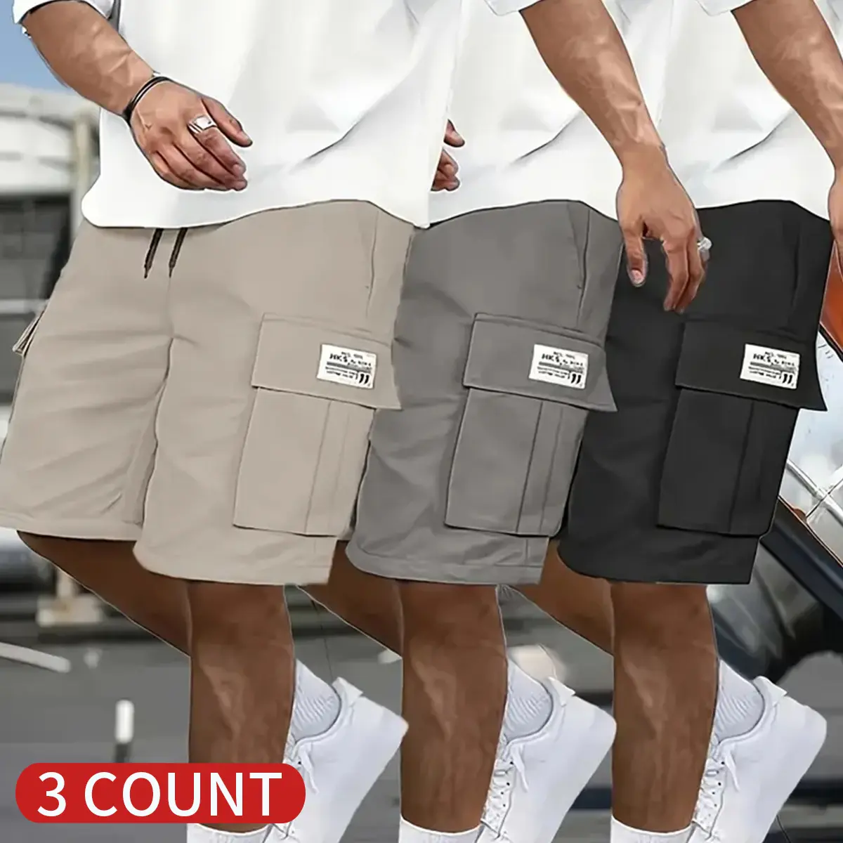 Men's Cargo Bermuda Shorts - Wear-Resistant, Drawstring Elastic Waist, Large Pocket Utility Bottoms for Larger Men, Men’s Shorts