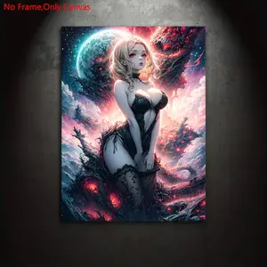 1 Piece/Set Frameless Canvas Painting Print Poster,Classic Dark Fantasy Gothic 2D Anime Sexy Pop Art,Galaxy Universe Anime Girl,Perfect Ideal Gift For Japanese Manga Lovers,Bedroom,Office,Living Room,Dorm Hallway,Kitchen,Mural,Wall Decoration,Room Decor