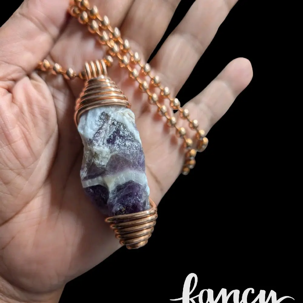 Chevron Amethyst and Copper Pendant