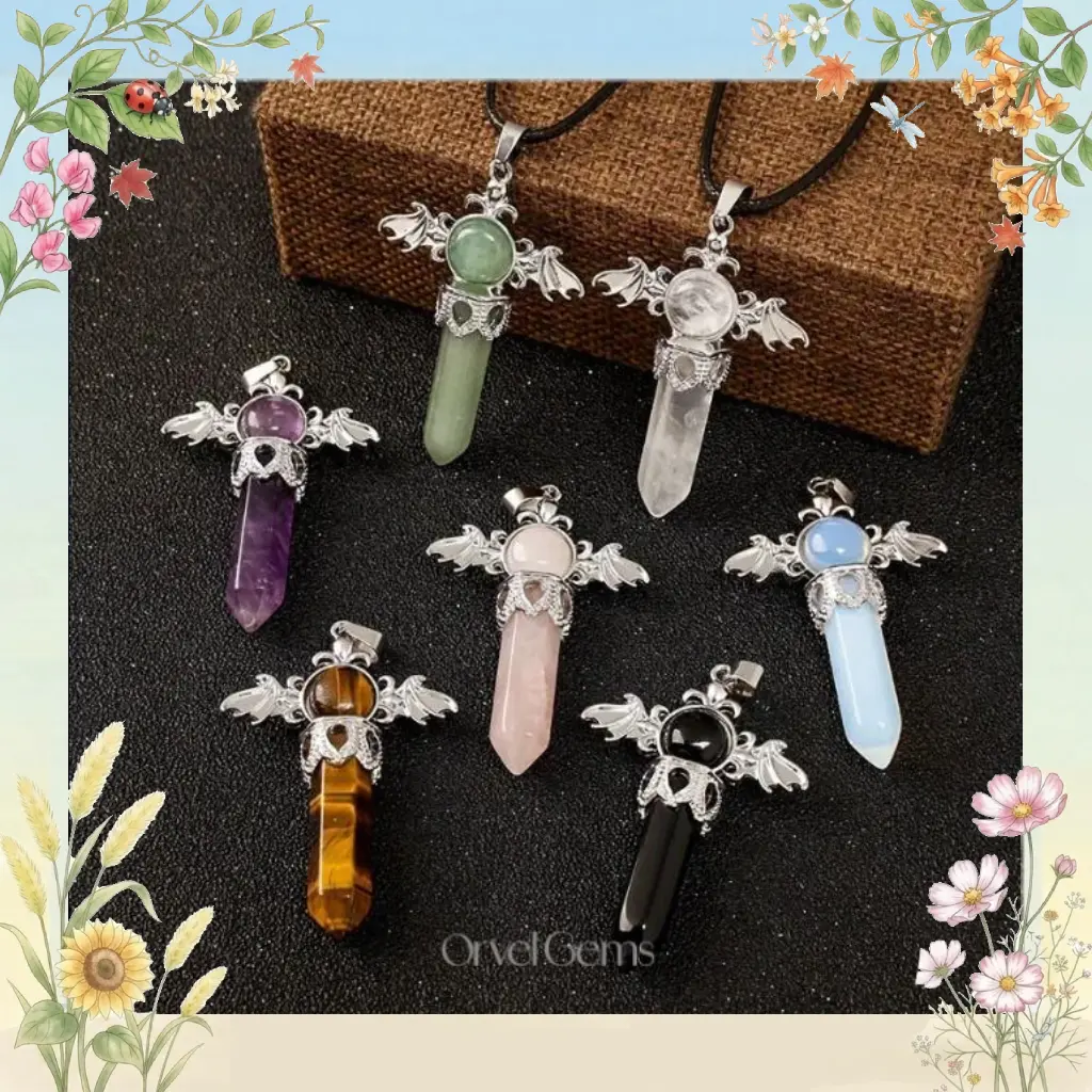 Angel Wing Crystal Pendant Necklace - Healing Protection Gift - Rose Quartz, Amethyst, Clear Quartz -Spiritual Jewelry for Protection & Love Protective Charm Divine Touch