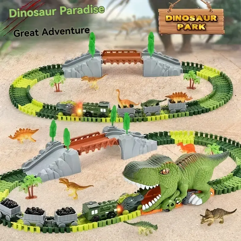 Electric Dinosaur Track Dinosaur Swallowing Car Sliding Dinosaur Electric Train Random Toy Car Combination Set 121pcs