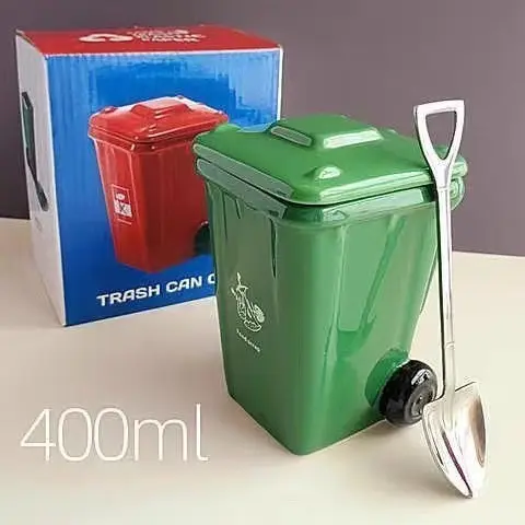 Green trash can cup + iron shovel spoon 400ml