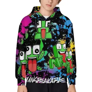 Unspeakable (4) Printed Long Sleeved Hooded Sweatshirt, Boys' Spring And Autumn Sportswear, Casual Versatile Pullover Suitable For Boys' Outdoor Sports, Suitable As A Gift  B0929-88