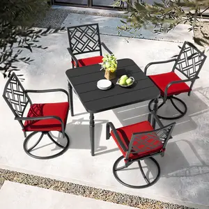 5PCS Patio Dining Set with Umbrella Hole and Swivel Chairs