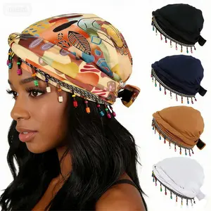 3PCS Mix Bohemian Beaded Fringed Headhat Women's Loose Versatile Retro Fringed Headhat Headscarf Hat African Hat