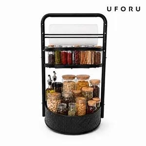 UFORU 2-Tier Rotating Spice Rack Organizer, 9.84" Adjustable Lazy Susan Turntable Shelf, Metal Kitchen Cabinet Organizer for Spices, Condiments, Pantry, Countertop and Bathroom Storage