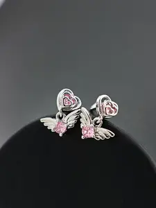 Zircon Angel Wings L-Shaped Pendant Nose Ring, & Silver Color Stud Earrings, Gift for Friends Valentine's Day Mother's Day, Nose Piercing Jewelry, Body Jewelry