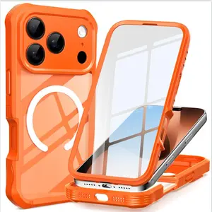 Transparent three-in-one is suitable for the anti-drop and anti-shock outdoor magnetic protection case for iPhone 17 phone shells, 16promax.
