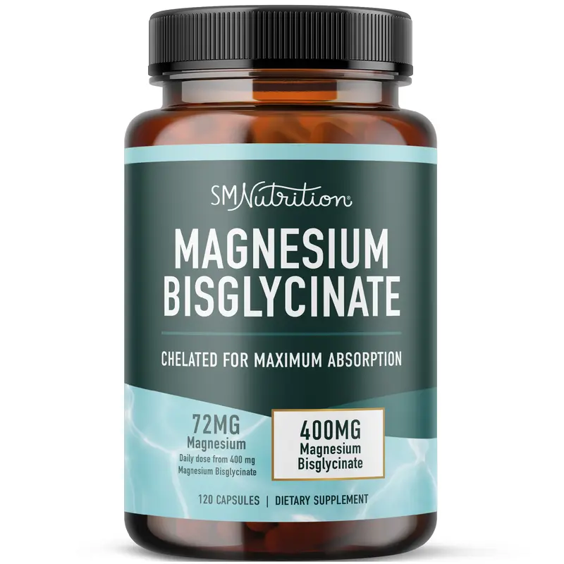 SM Nutrition Magnesium Bisglycinate 400mg Chelated for Maximum Absorption Supports Relaxation & Muscle Health 120 Capsules Essential Minerals Supplement Healthcare US Dairy Free