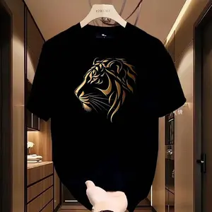 Men's Retro Thick Cotton Casual Round Neck Short-Sleeve T-Shirt - Printed Design, Loose Fit, Couple-Friendly Casual Streetwear Mens Clothing Top for Summer Holiday